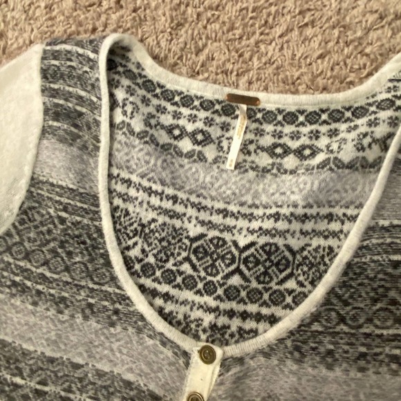 Free People Nordic Long Sleeve cream black gray Fair Isle Knit Tunic Sweater M - Picture 9 of 11